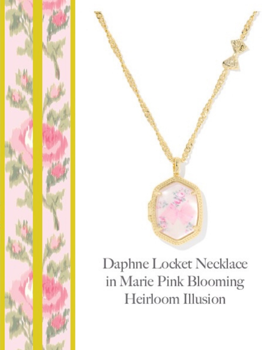 NEW Kendra Scott X LoveShackFancy Bow Floral Daphne Locket Gold Pink Bloom